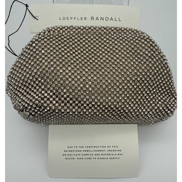 LOEFFLER RANDALL Women's Doris Crystal Rhinestone Mesh Mini Frame Pouch Bag Gold - Picture 2 of 10